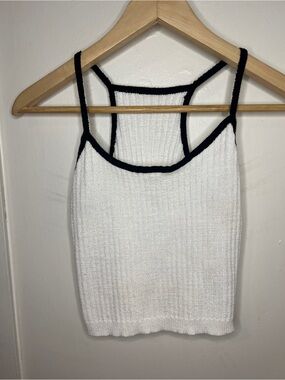 White Ribbed Tank Top with Black Trim - Women's Sleeveless Knit